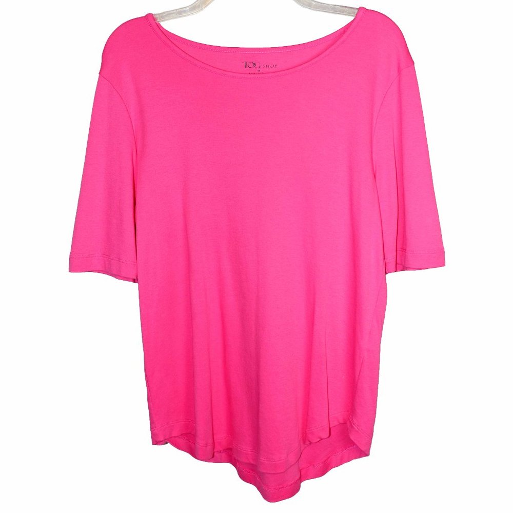 Pretty The Tog Shop Dark Pink Jewel Neckline Elbow Sleeve T-Shirt Size M EUC